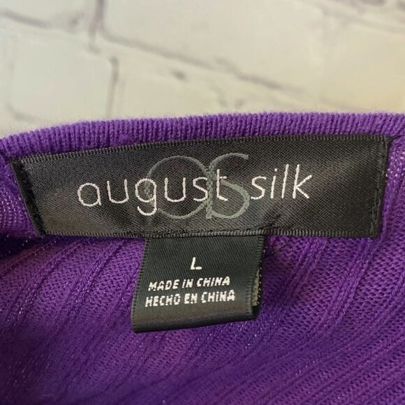 PURPLE RUFFLE FRONT RIBBED AUGUST SILK SWEATER - LARGE - Picture 4 of 4